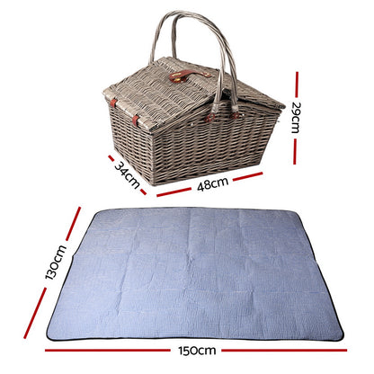 Alfresco 4 Person Picnic Basket Set Baskets Insulated Blanket Bag - ShopFrenzy