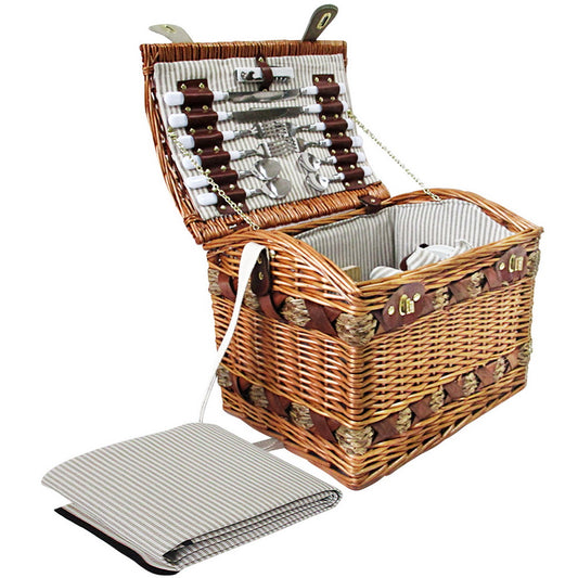 Alfresco 4 Person Picnic Basket Set Storage Blanket - ShopFrenzy
