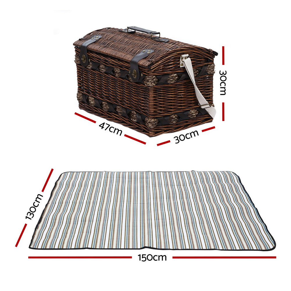 Alfresco 4 Person Picnic Basket Set Insulated Storage Blanket - ShopFrenzy