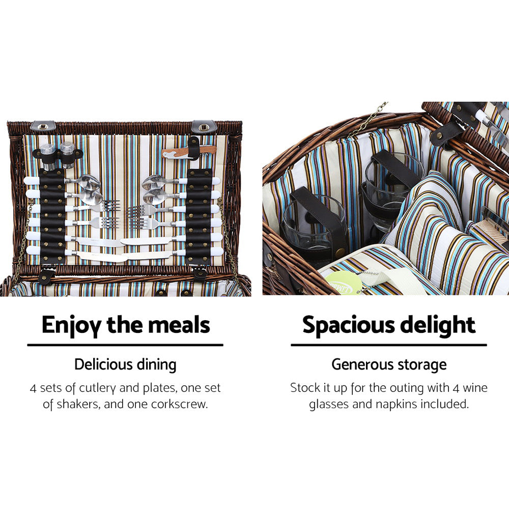 Alfresco 4 Person Picnic Basket Set Insulated Storage Blanket - ShopFrenzy
