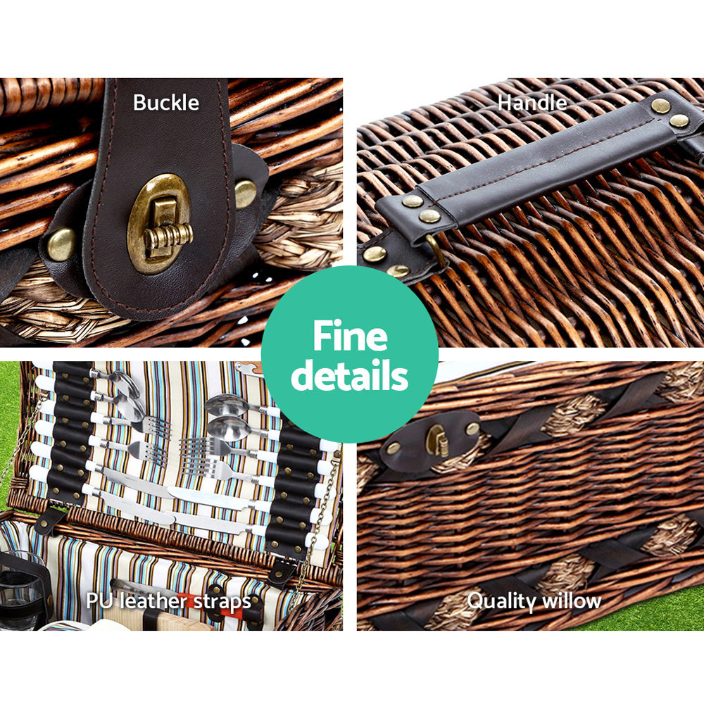 Alfresco 4 Person Picnic Basket Set Insulated Storage Blanket - ShopFrenzy