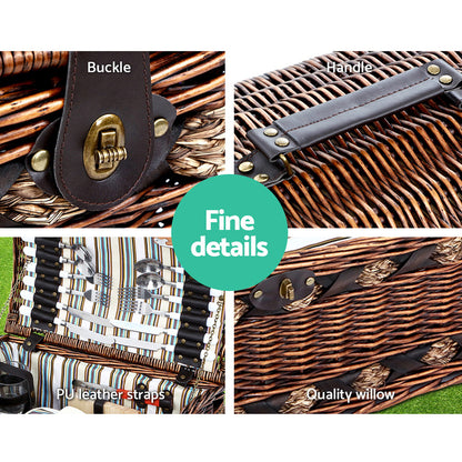 Alfresco 4 Person Picnic Basket Set Insulated Storage Blanket - ShopFrenzy