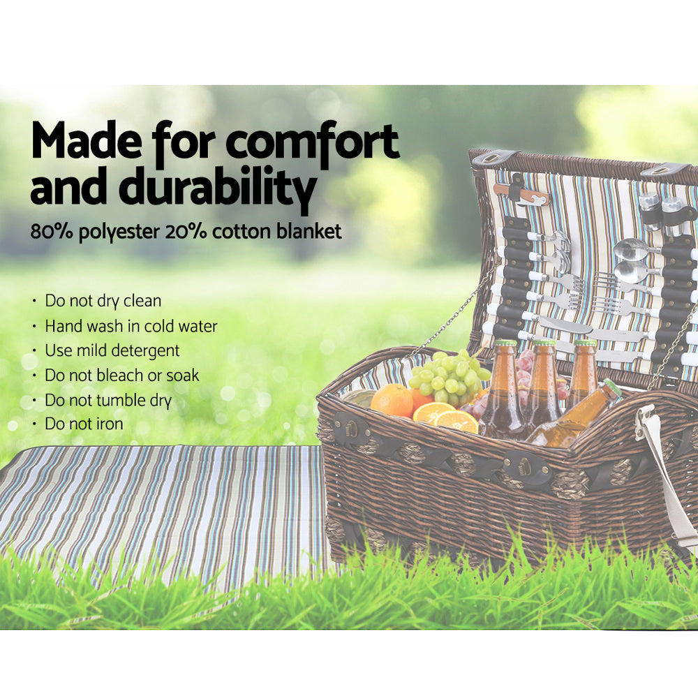 Alfresco 4 Person Picnic Basket Set Insulated Storage Blanket - ShopFrenzy