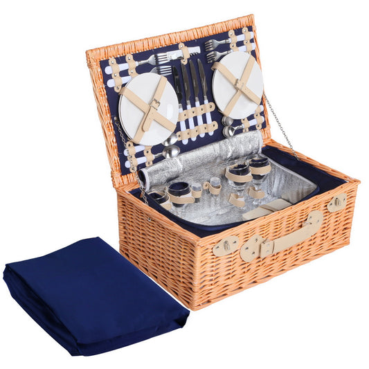Alfresco 4 Person Picnic Basket Set Cooler Bag Insulated Blanket - ShopFrenzy