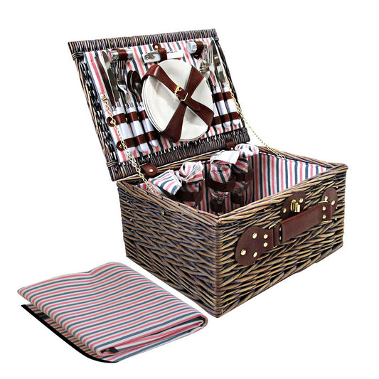 Alfresco 4 Person Picnic Basket Set Insulated Blanket Bag - ShopFrenzy