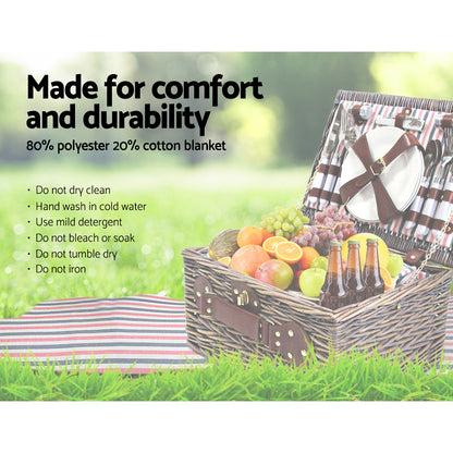 Alfresco 4 Person Picnic Basket Set Insulated Blanket Bag - ShopFrenzy