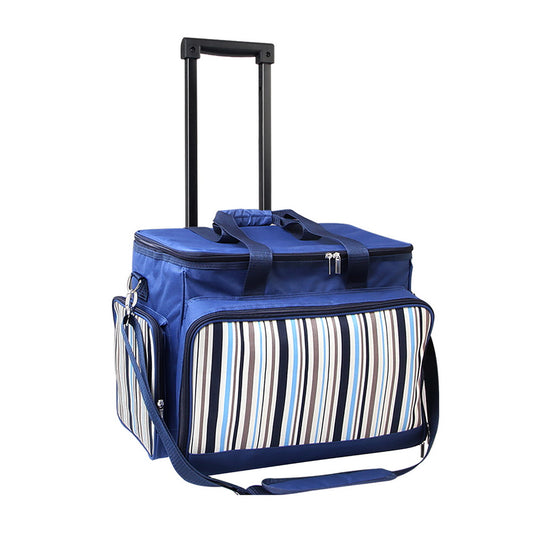 Alfresco 6 Person Picnic Basket Set Bag Wheels Insulated Trolley - ShopFrenzy