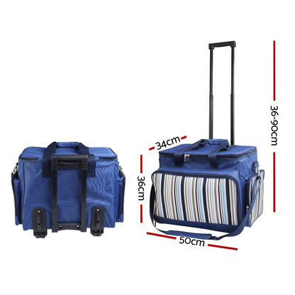Alfresco 6 Person Picnic Basket Set Bag Wheels Insulated Trolley - ShopFrenzy