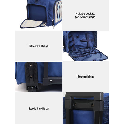 Alfresco 6 Person Picnic Basket Set Bag Wheels Insulated Trolley - ShopFrenzy