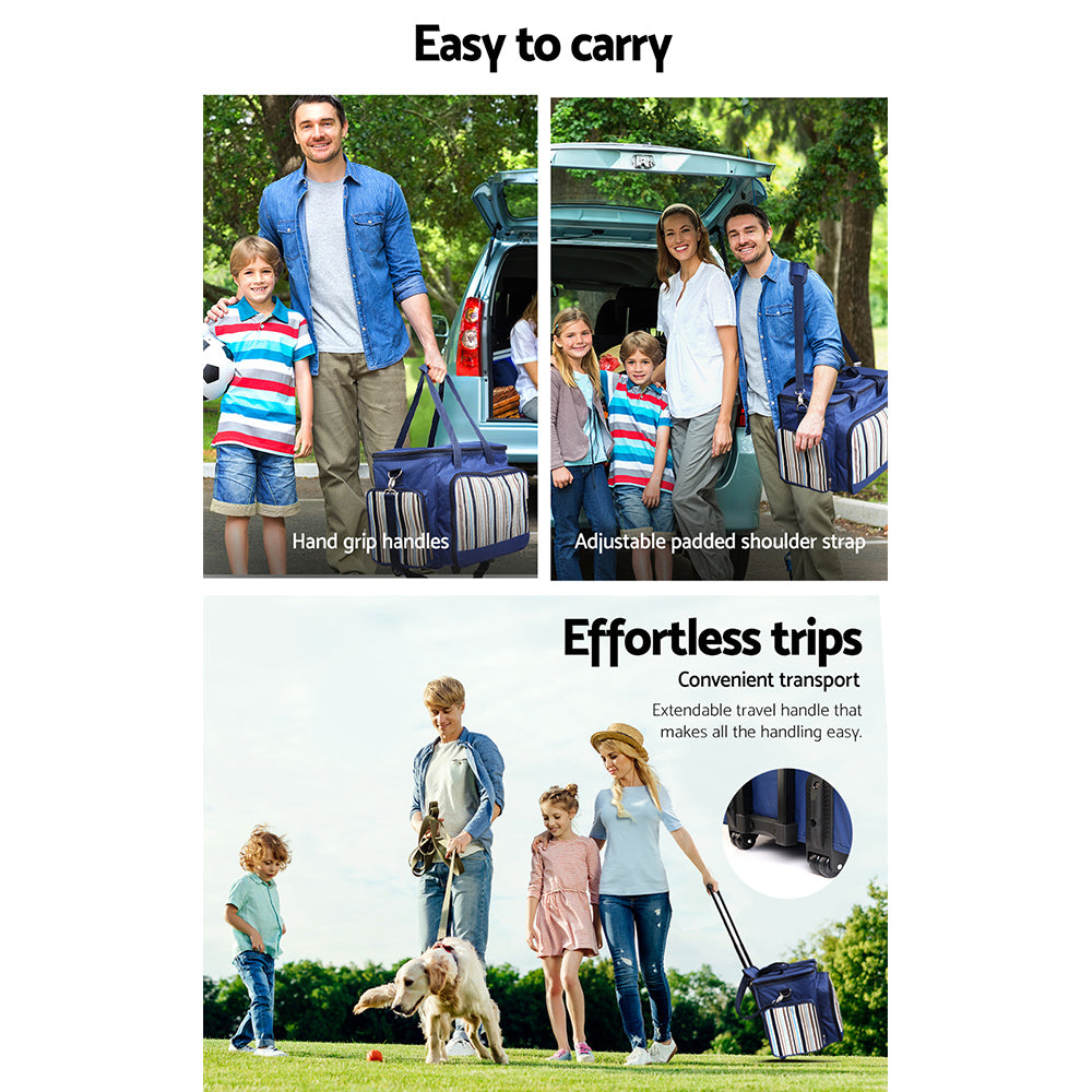 Alfresco 6 Person Picnic Basket Set Bag Wheels Insulated Trolley - ShopFrenzy