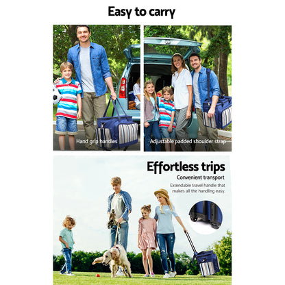 Alfresco 6 Person Picnic Basket Set Bag Wheels Insulated Trolley - ShopFrenzy