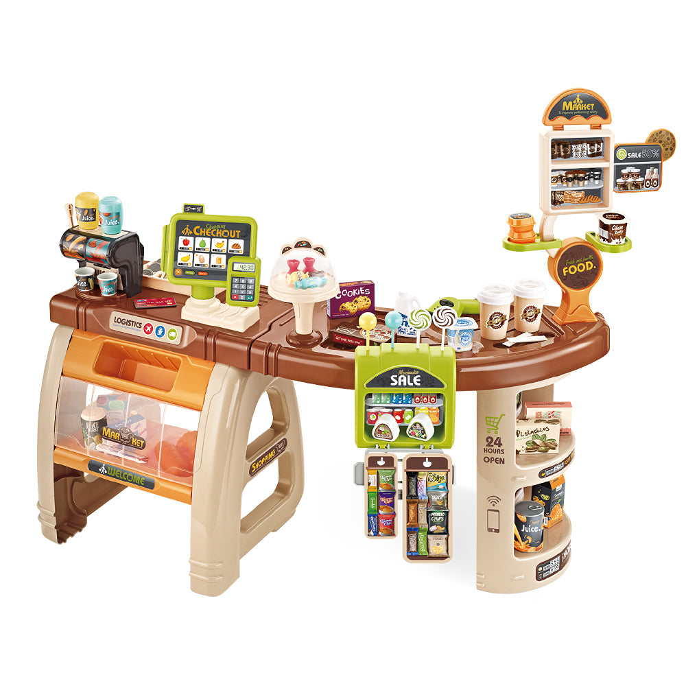 Keezi Kids Pretend Role Play Grocery Supermarket 52 Piece Playset Cash Register - ShopFrenzy