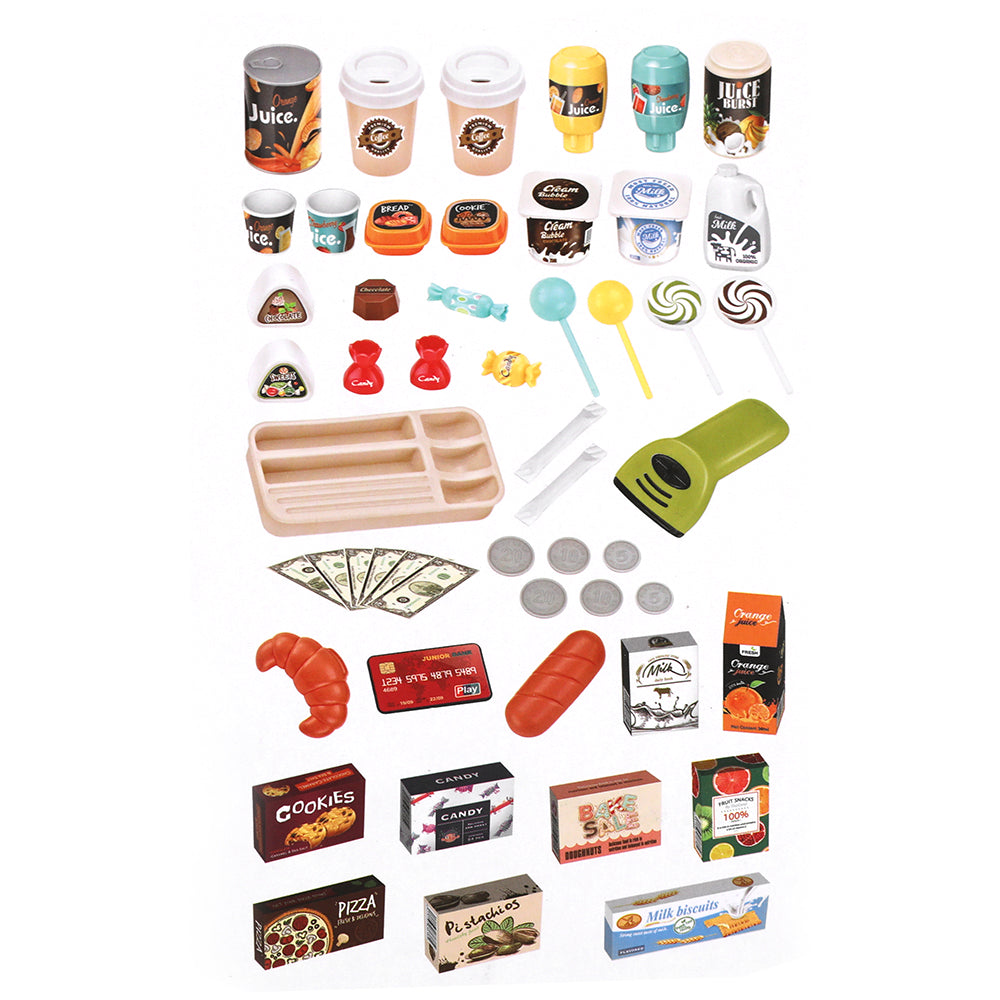 Keezi Kids Pretend Role Play Grocery Supermarket 52 Piece Playset Cash Register - ShopFrenzy