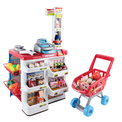 Keezi Kids Pretend Role Play Supermarket 24 Piece Playset Cash Register Trolley - ShopFrenzy