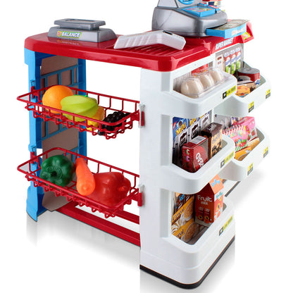 Keezi Kids Pretend Role Play Supermarket 24 Piece Playset Cash Register Trolley - ShopFrenzy