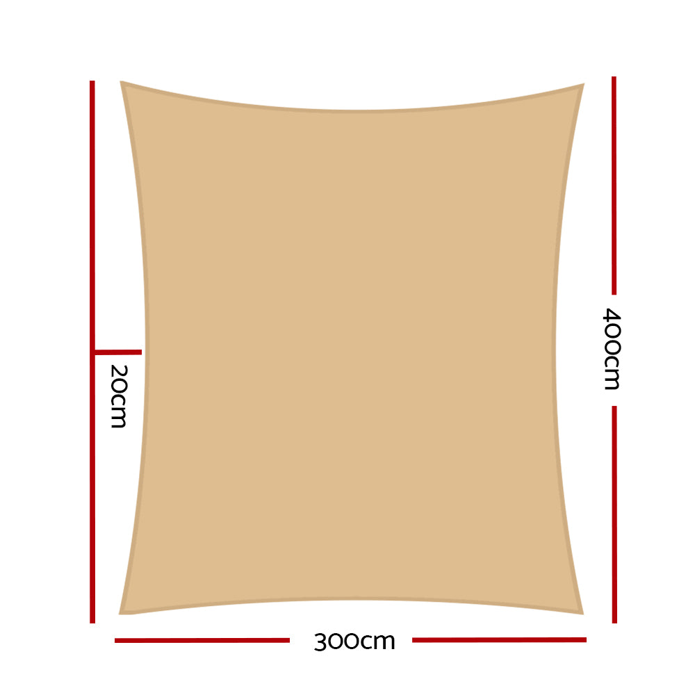 Instahut Waterproof Shade Sail 3x4m Rectangle Sand 95% Shade Cloth - ShopFrenzy