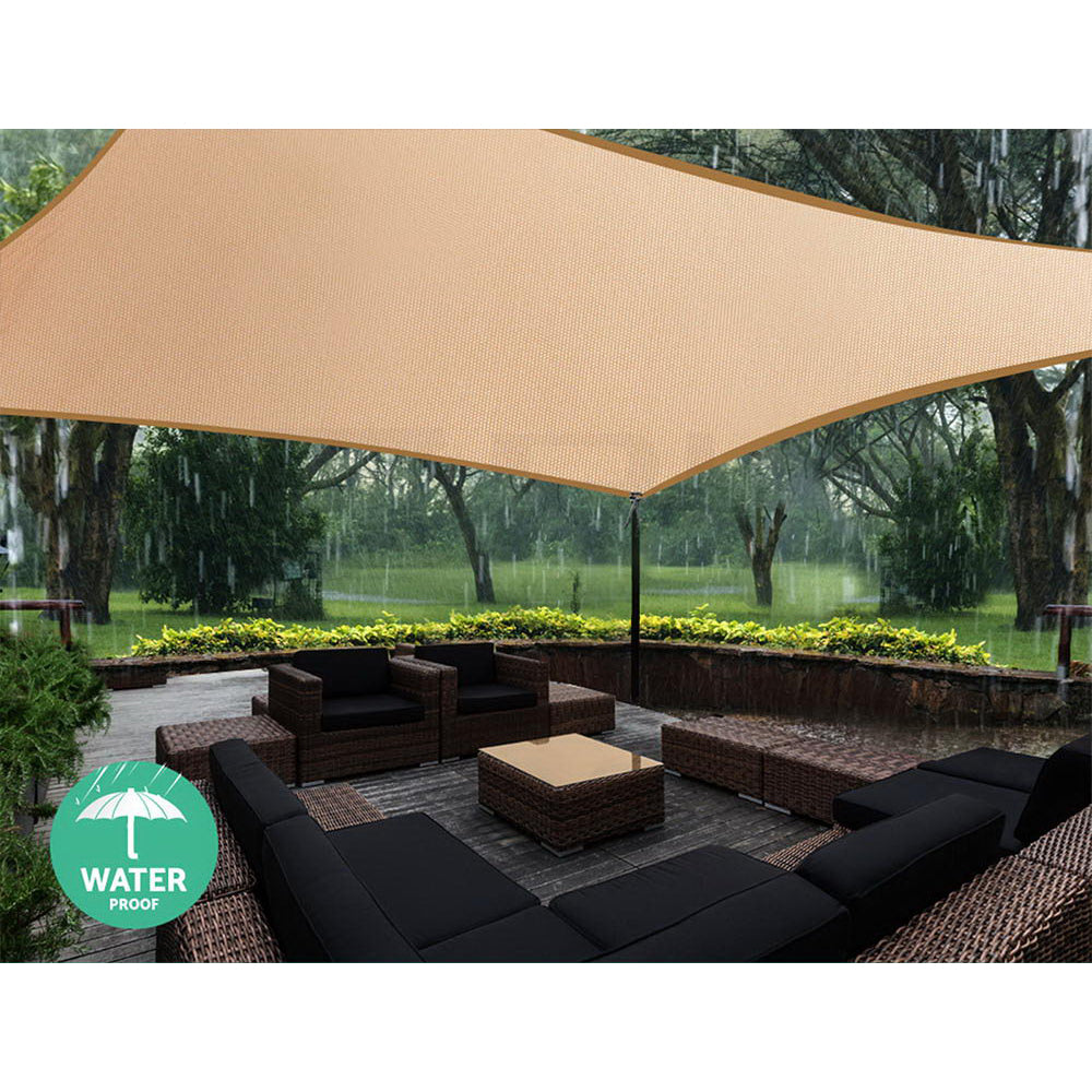 Instahut Waterproof Shade Sail 3x4m Rectangle Sand 95% Shade Cloth - ShopFrenzy