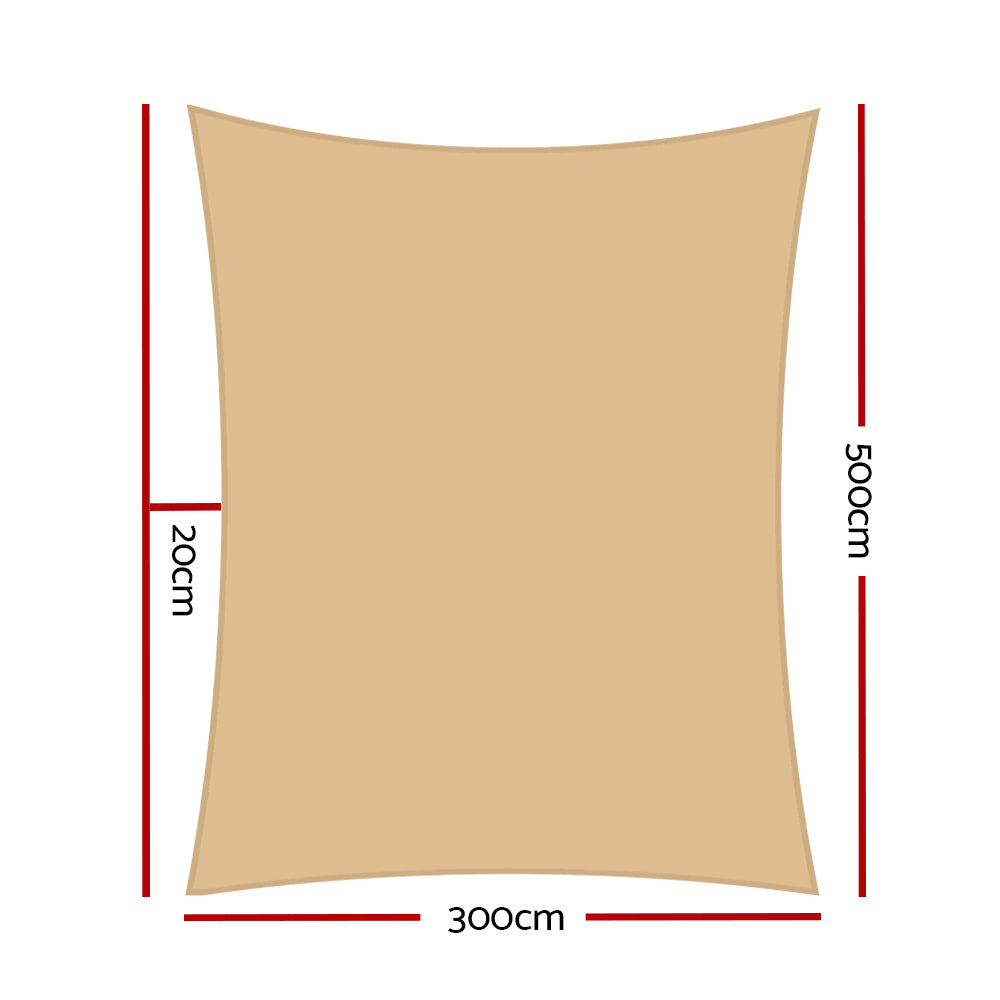Instahut Waterproof Shade Sail 3x5m Rectangle Sand 95% Shade Cloth - ShopFrenzy