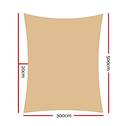 Instahut Waterproof Shade Sail 3x5m Rectangle Sand 95% Shade Cloth - ShopFrenzy