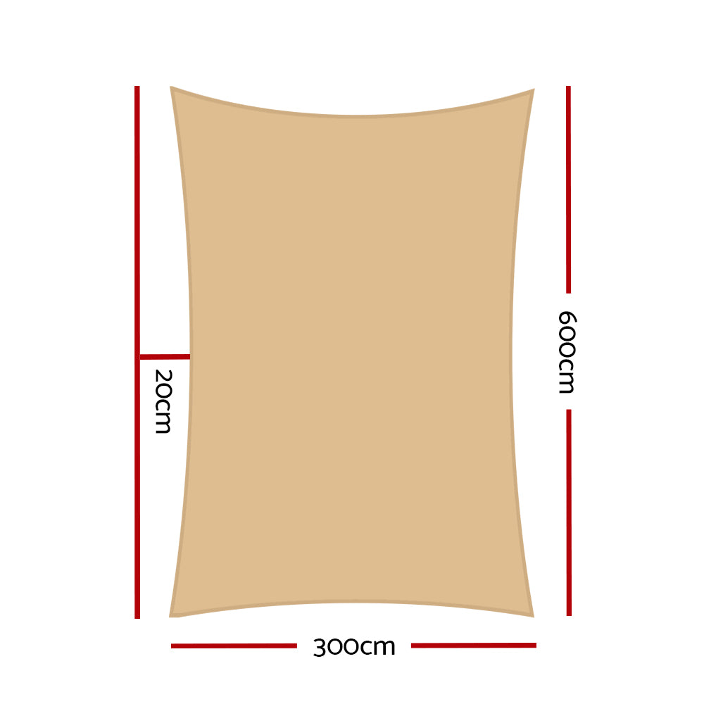 Instahut Waterproof Shade Sail 3x6m Rectangle Sand 95% Shade Cloth - ShopFrenzy