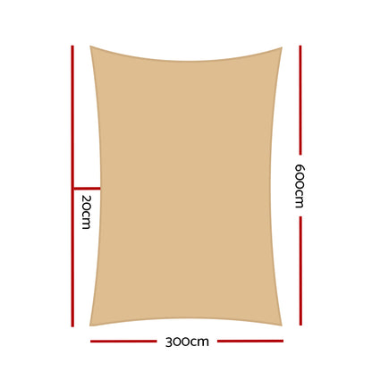 Instahut Waterproof Shade Sail 3x6m Rectangle Sand 95% Shade Cloth - ShopFrenzy