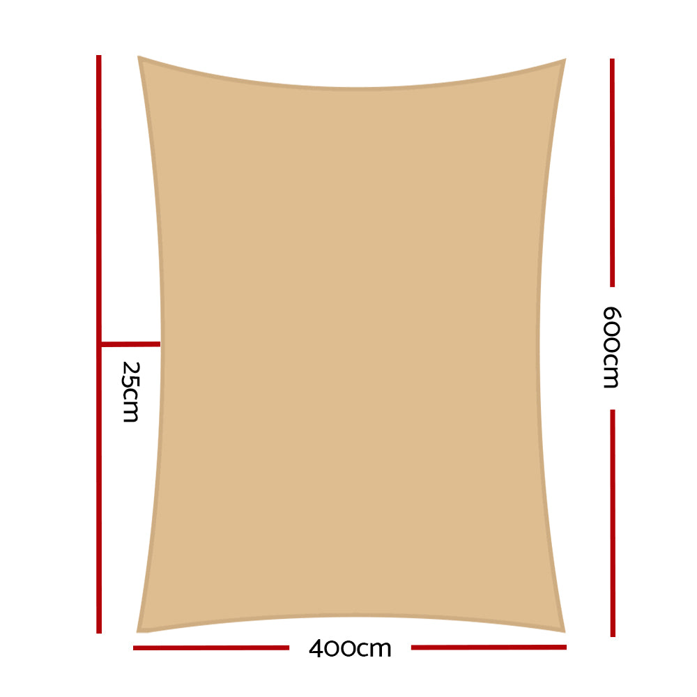 Instahut Waterproof Shade Sail 4x6m Rectangle Sand 95% Shade Cloth - ShopFrenzy