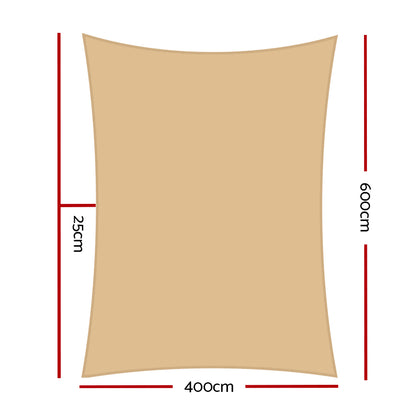 Instahut Waterproof Shade Sail 4x6m Rectangle Sand 95% Shade Cloth - ShopFrenzy