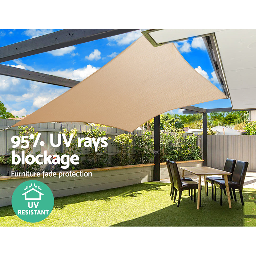 Instahut Waterproof Shade Sail 4x6m Rectangle Sand 95% Shade Cloth - ShopFrenzy