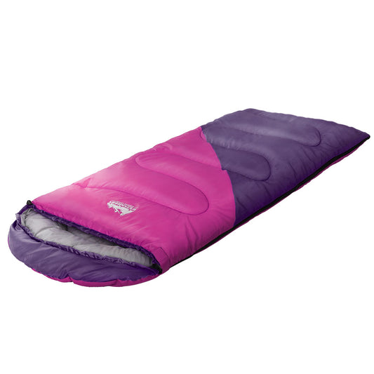 Weisshorn Sleeping Bag Kids Single 172cm Thermal Camping Hiking Pink - ShopFrenzy