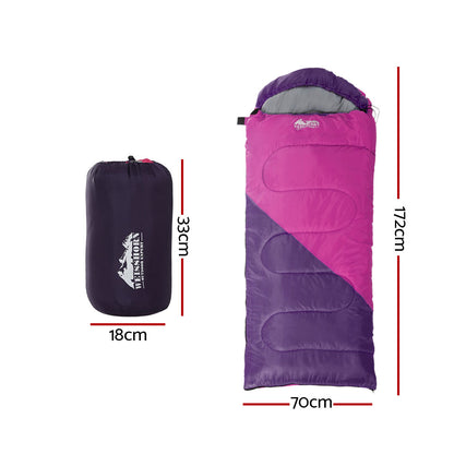 Weisshorn Sleeping Bag Kids Single 172cm Thermal Camping Hiking Pink - ShopFrenzy
