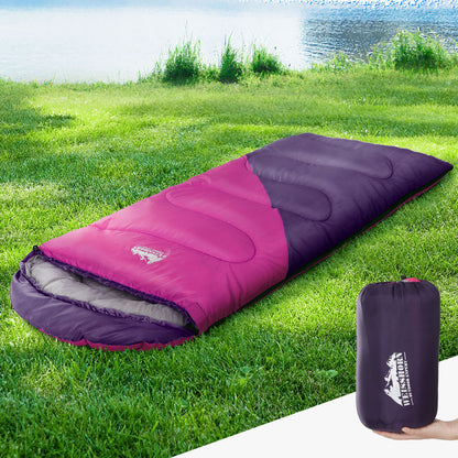 Weisshorn Sleeping Bag Kids Single 172cm Thermal Camping Hiking Pink - ShopFrenzy