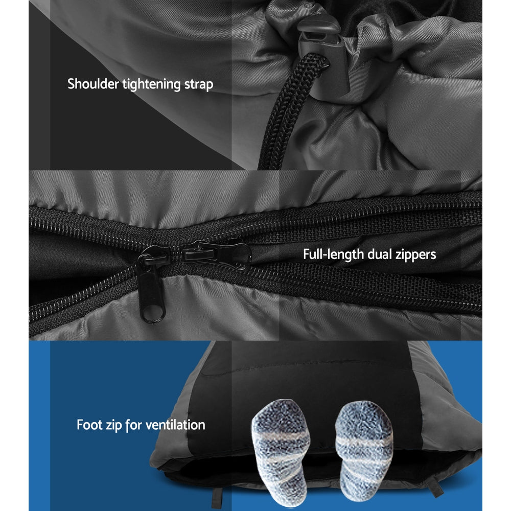 Weisshorn Sleeping Bag Single Thermal Camping Hiking Tent Black  -20°C - ShopFrenzy