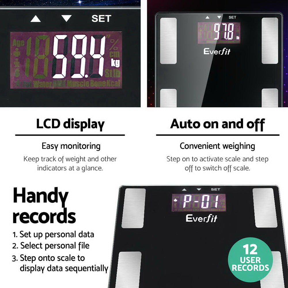 Everfit Bathroom Scales Digital Body Fat Scale 180KG Electronic Monitor BMI CAL - ShopFrenzy