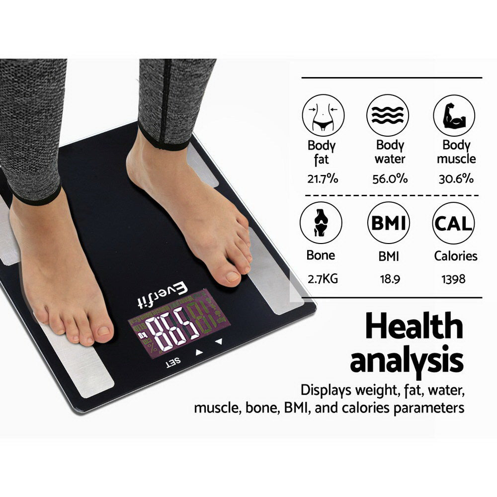 Everfit Bathroom Scales Digital Body Fat Scale 180KG Electronic Monitor BMI CAL - ShopFrenzy