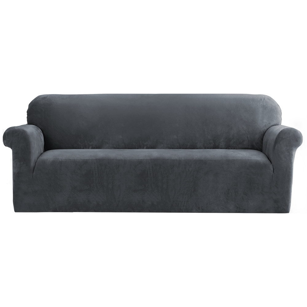 Artiss Sofa Cover Couch Covers 4 Seater Velvet Grey - ShopFrenzy