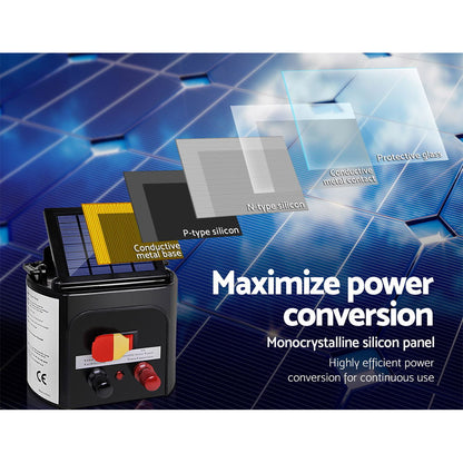 Giantz Fence Energiser 3KM Solar Powered 0.1J Electric Fencing Charger - ShopFrenzy
