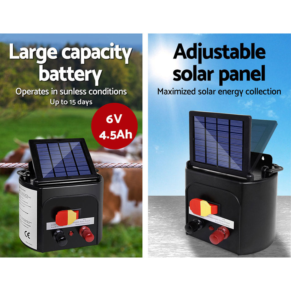Giantz Fence Energiser 3KM Solar Powered 0.1J Electric Fencing Charger - ShopFrenzy