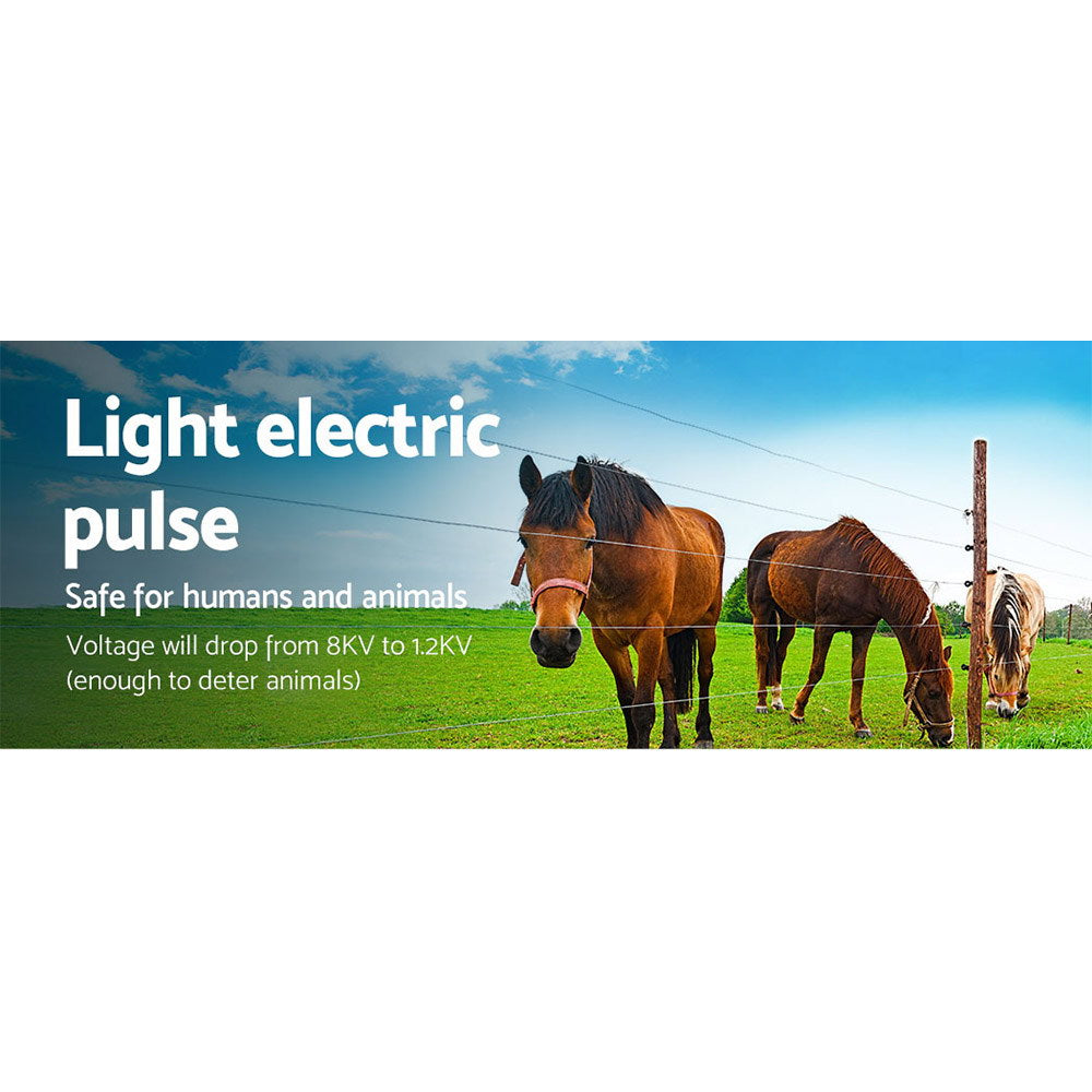 Giantz Fence Energiser 3KM Solar Powered 0.1J Electric Fencing Charger - ShopFrenzy