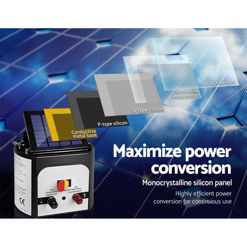 Giantz Fence Energiser 8KM Solar Powered 0.3J Electric Fencing Charger - ShopFrenzy
