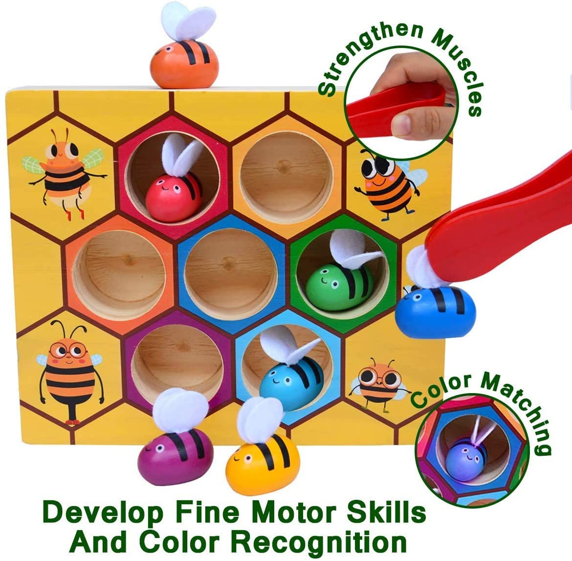 Wooden Bee Toddler Fine Motor Skill Toy - (Montessori Wooden Puzzle Early Learning Preschool Educational Kids) - ShopFrenzy