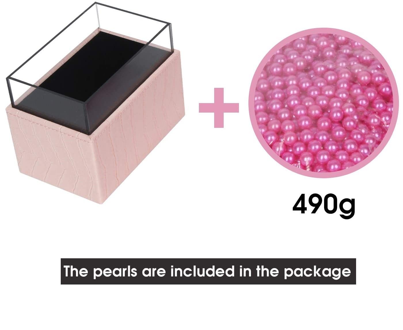 Leather Makeup Brush Cosmetic Organiser Storage Box with Pink Pearls and Acrylic Cover (Pink) - ShopFrenzy