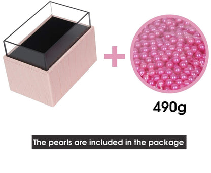 Leather Makeup Brush Cosmetic Organiser Storage Box with Pink Pearls and Acrylic Cover (Pink) - ShopFrenzy