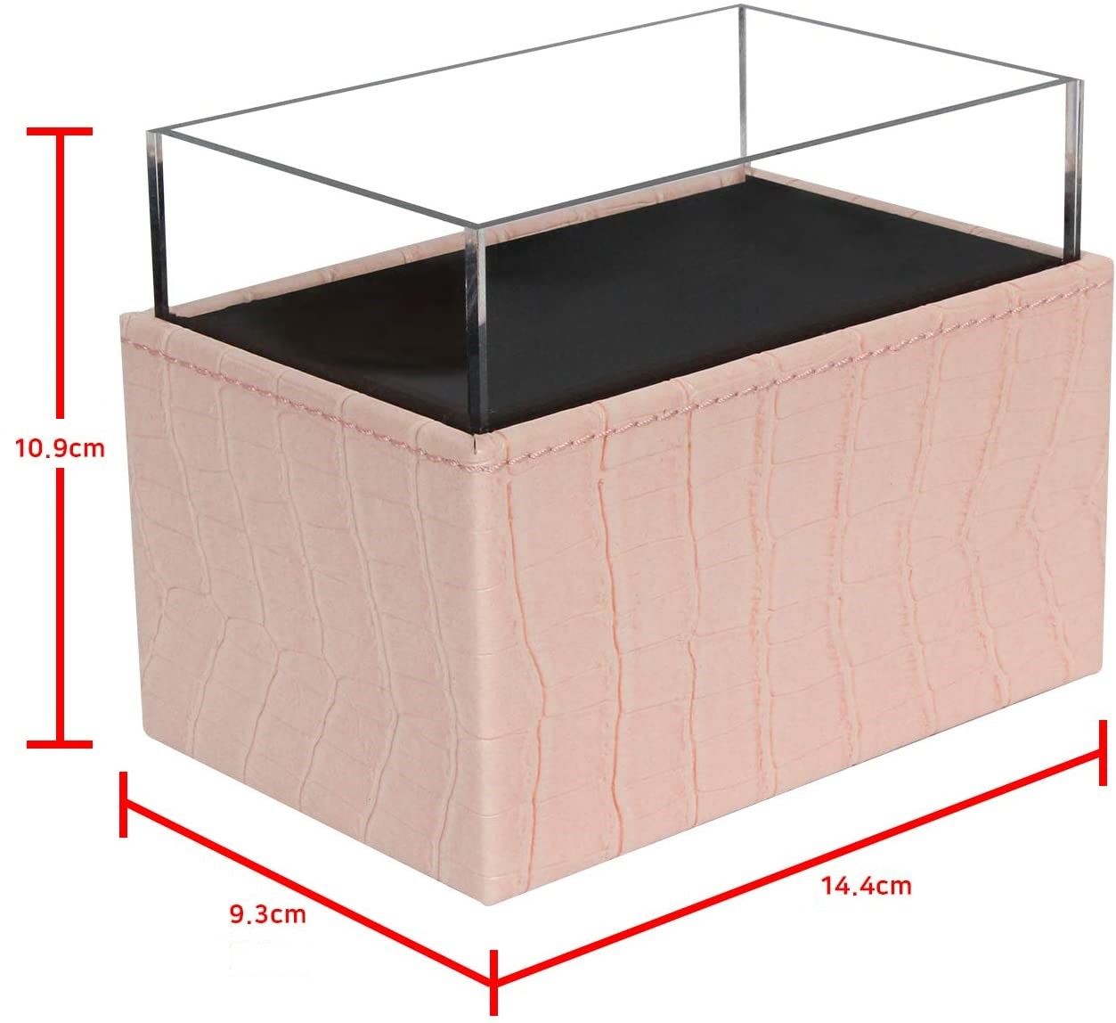 Leather Makeup Brush Cosmetic Organiser Storage Box with Pink Pearls and Acrylic Cover (Pink) - ShopFrenzy