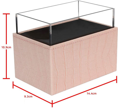 Leather Makeup Brush Cosmetic Organiser Storage Box with Pink Pearls and Acrylic Cover (Pink) - ShopFrenzy