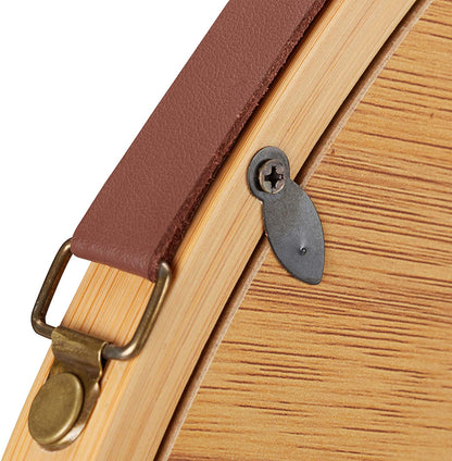 Hanging Round Wall Mirror 38 cm - Solid Bamboo Frame and Adjustable Leather Strap for Bathroom and Bedroom - ShopFrenzy