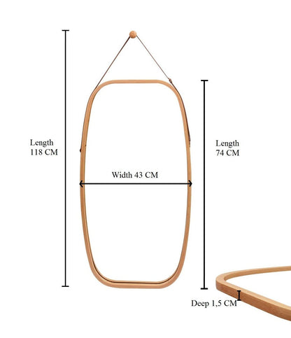 Hanging Full Length Wall Mirror - Solid Bamboo Frame and Adjustable Leather Strap for Bathroom and Bedroom - ShopFrenzy