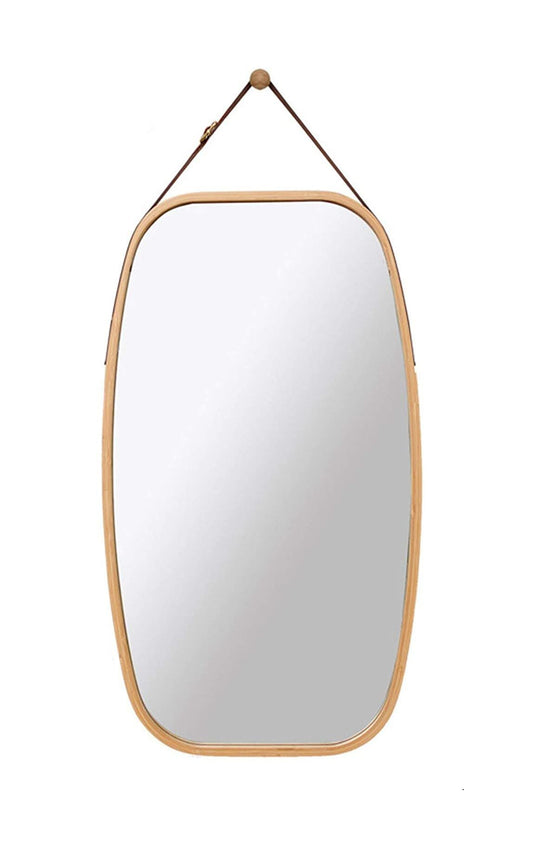 Hanging Full Length Wall Mirror - Solid Bamboo Frame and Adjustable Leather Strap for Bathroom and Bedroom - ShopFrenzy