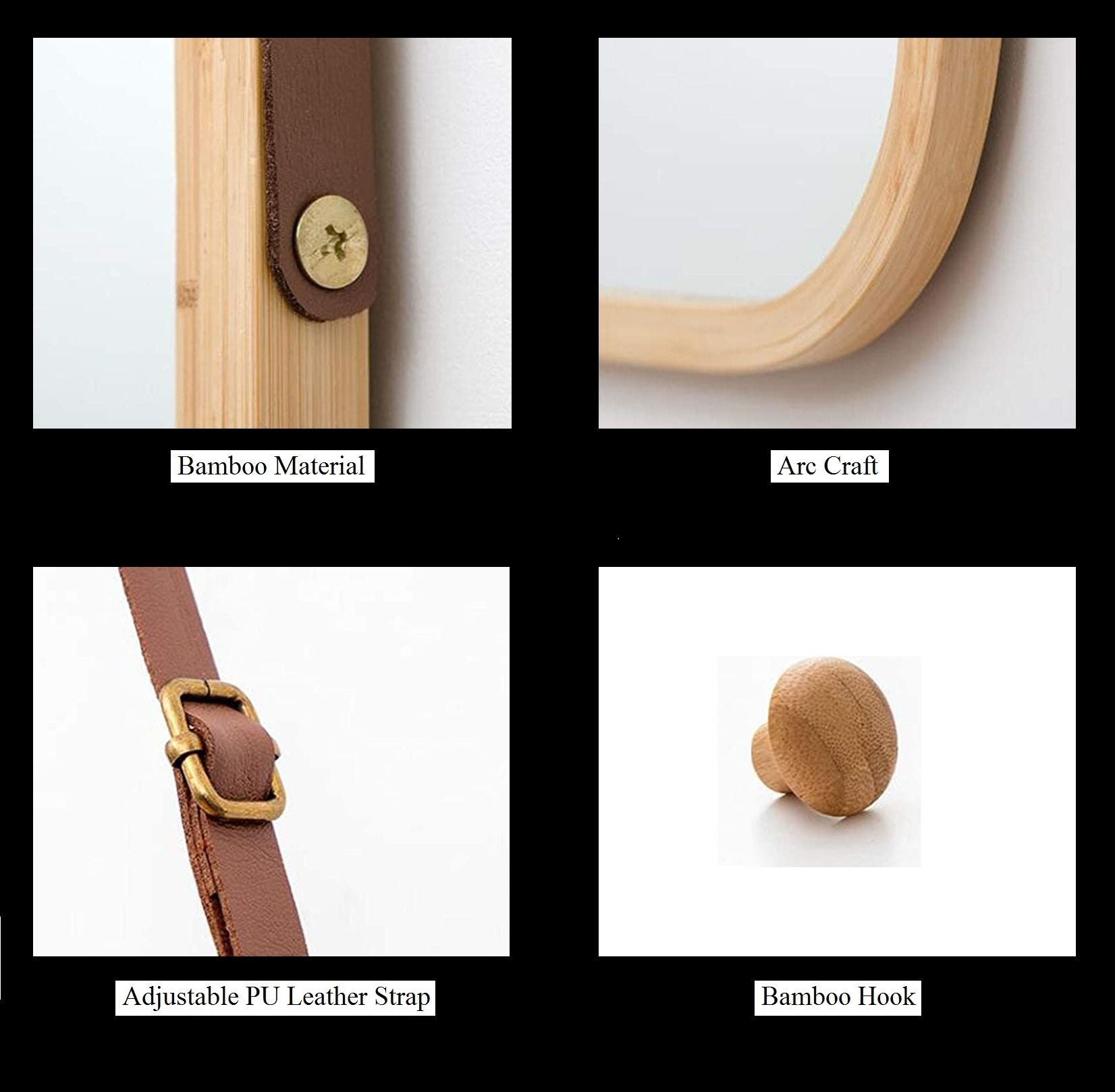 Hanging Full Length Wall Mirror - Solid Bamboo Frame and Adjustable Leather Strap for Bathroom and Bedroom - ShopFrenzy