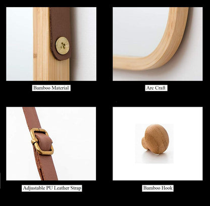 Hanging Full Length Wall Mirror - Solid Bamboo Frame and Adjustable Leather Strap for Bathroom and Bedroom - ShopFrenzy