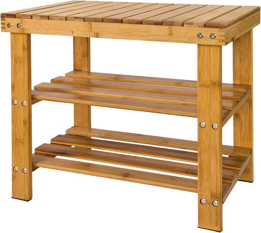 Bamboo Shoe Bench Rack Storage with shelves - ShopFrenzy